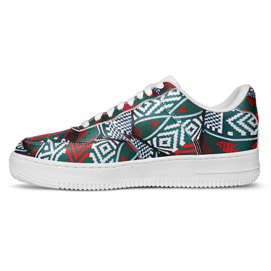 Men's Red & Teal Aztec Geo Pattern All-Over Print Core Low Shoes