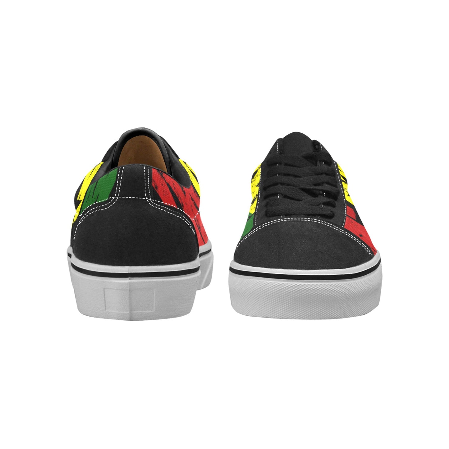 Women's Red Yellow Green and Black Stars Low Top Skateboarding Shoes.