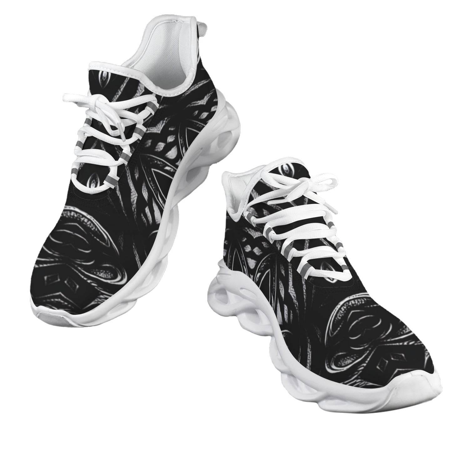Men's Black & Silver Symmetry Pattern All-Over Print Twisted Sole Sneakers