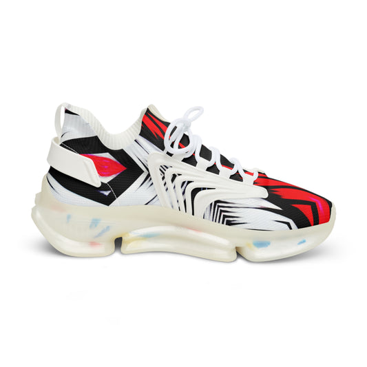 Men's Red Black & White Geometric Pattern All Over Print Mesh Workout Sneakers