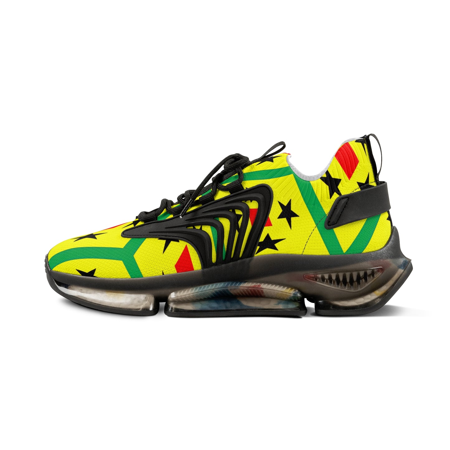 Men's Red Yellow Green Black Stars Athletic Mesh Sneakers