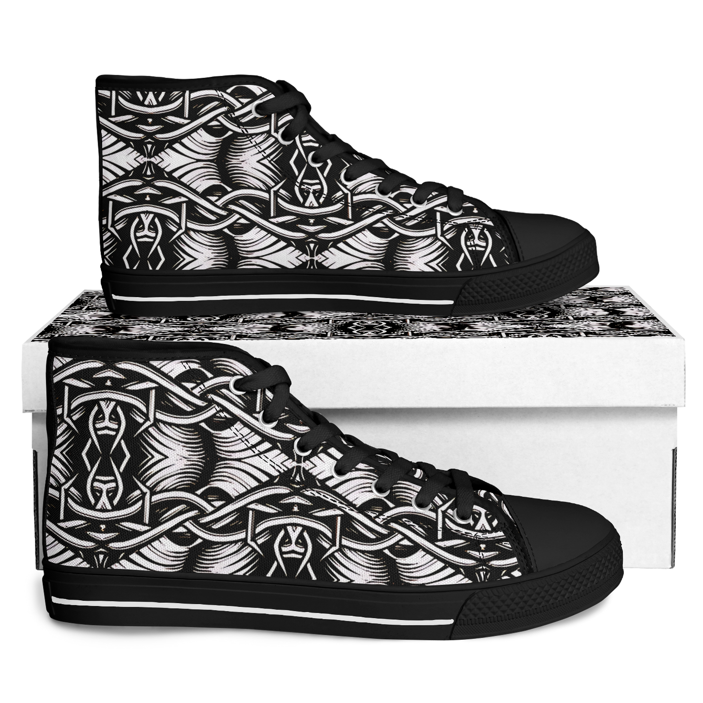 Women’s Black Intricate Silver Chain Tattoo Pattern High Urban Peak High Top Shoes