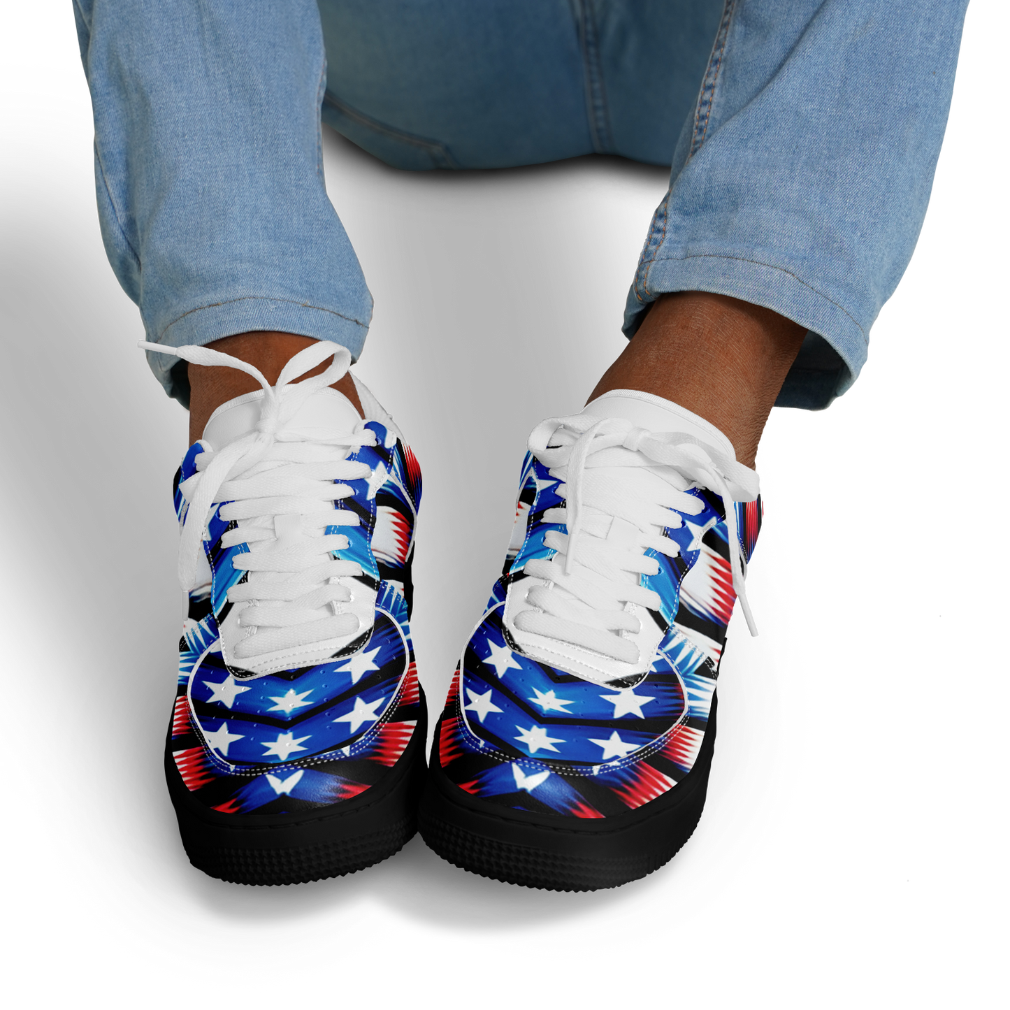 Men's Red White Blue Geometric Pattern All-Over Print Core Low Shoes
