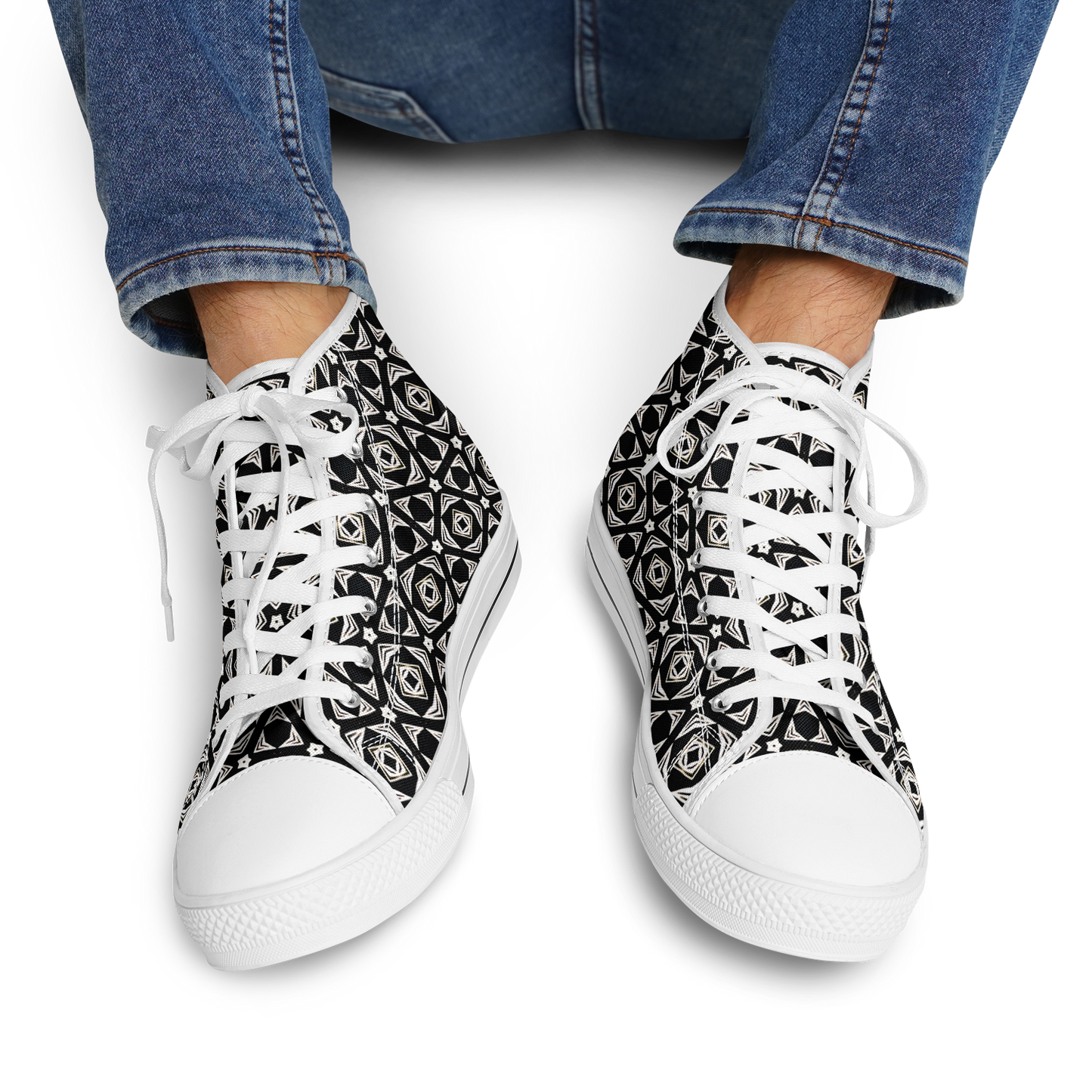 Men's Black Geometric Pattern Urban Peak High Top Shoes