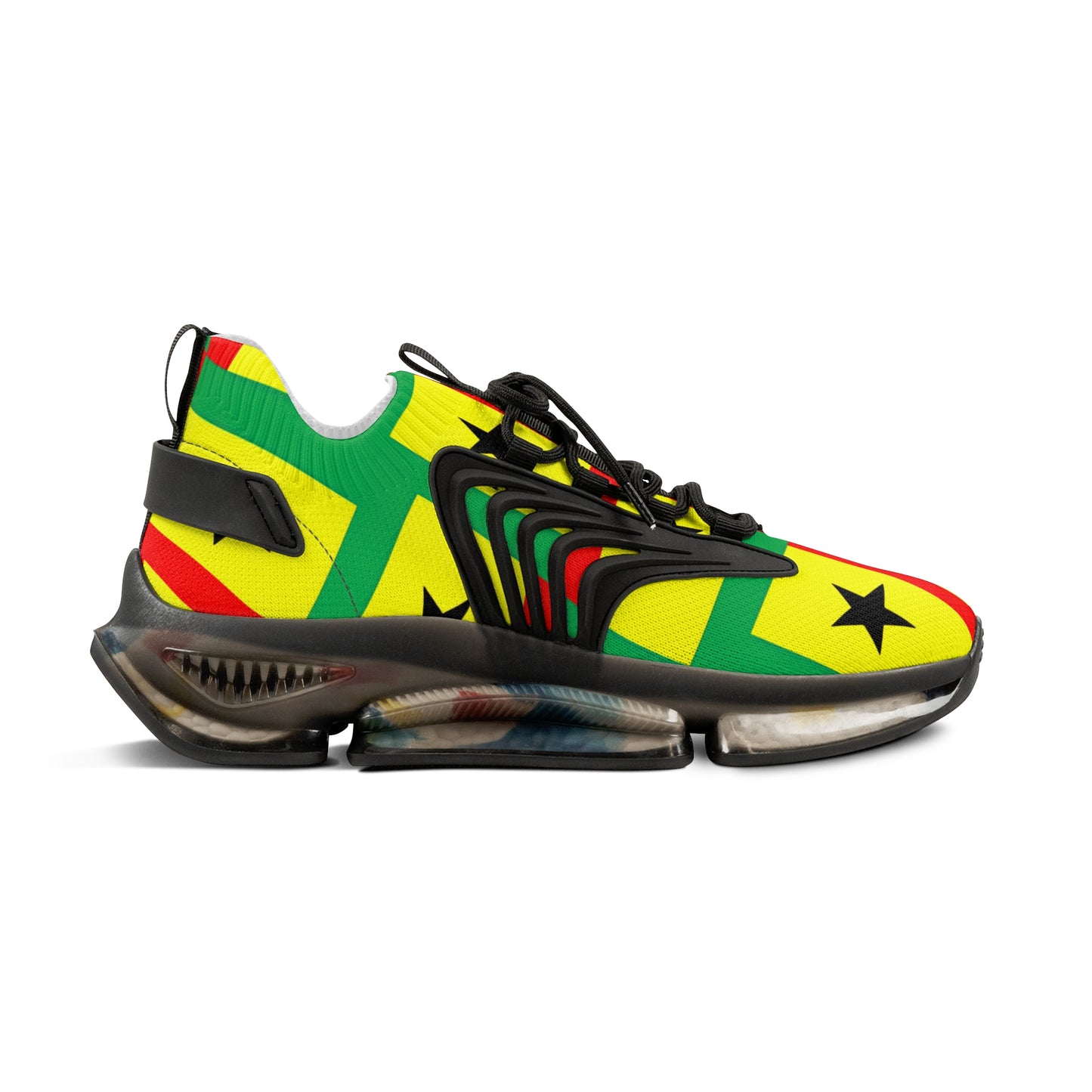 Women's Red Yellow Green Black Stars Athletic Mesh Sneakers
