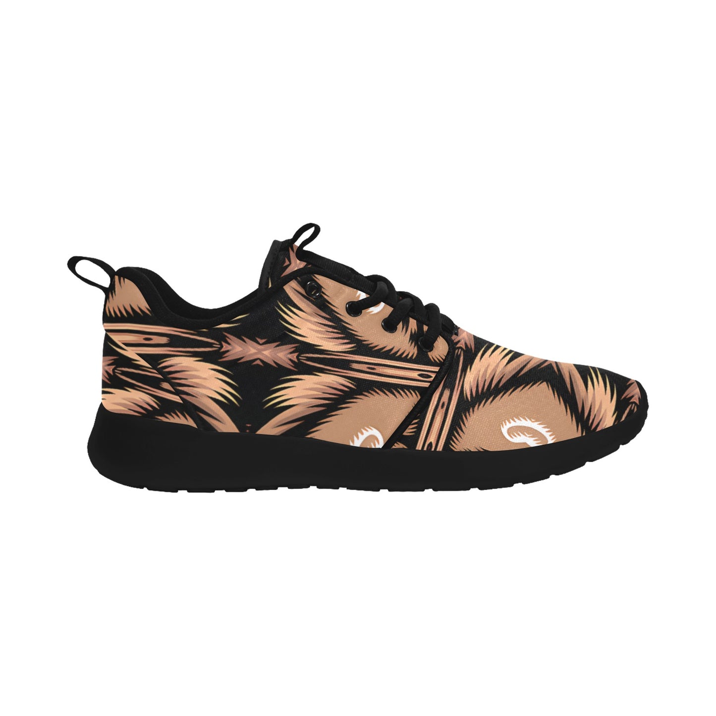 Men's Brown Geometric Pattern All-Over Print Men's Pull Loop Sneakers (Model 02001)