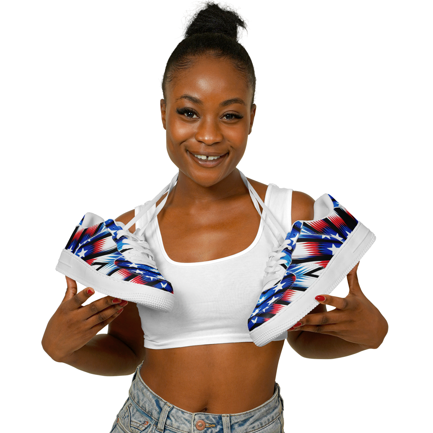 Women's Red White Blue Geometric Pattern All-Over Print Core Low Shoes