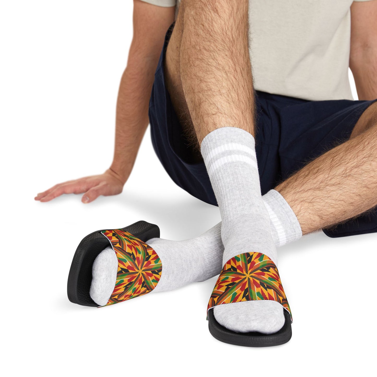 Men's Kente Pattern Removable Strap Casual Beach Slides