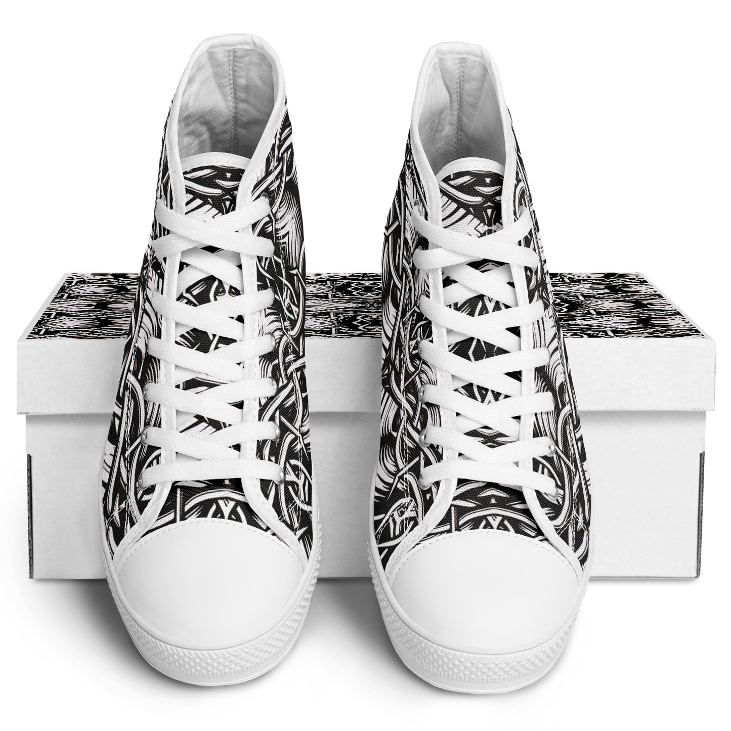 Men’s Black Intricate Silver Chain Tattoo Pattern High Urban Peak High Top Shoes