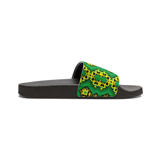 Women's Green & Yellow Kaleidoscope Removable-Strap Pool Slides