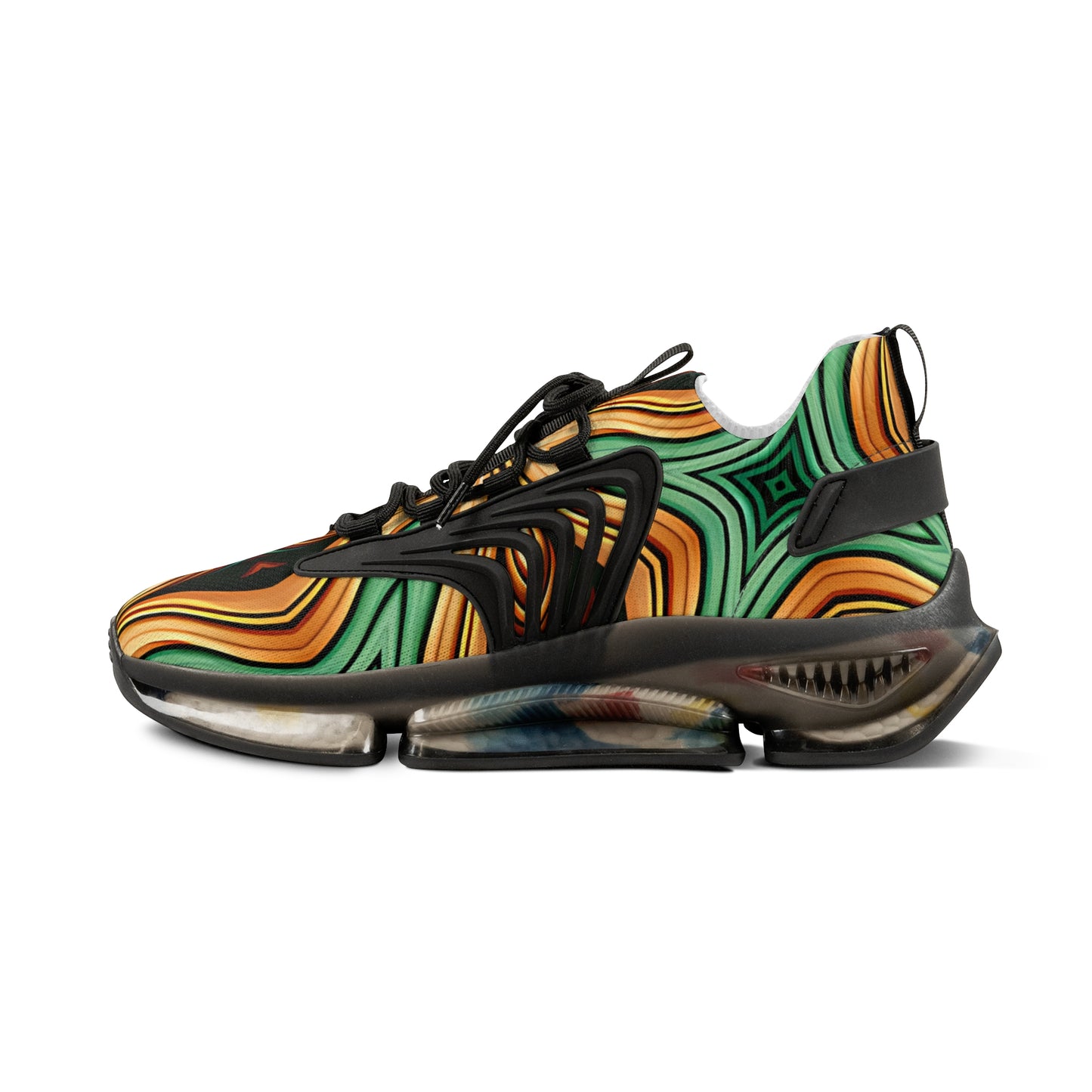 Men's Retro Green & Gold Swirl Athletic Mesh Sneakers