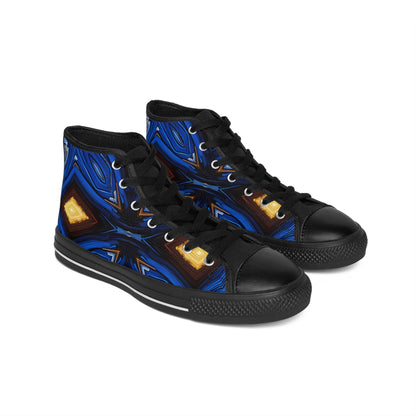 Men's Blue Geometric Kaleidoscope pattern Design High-Top Sneakers