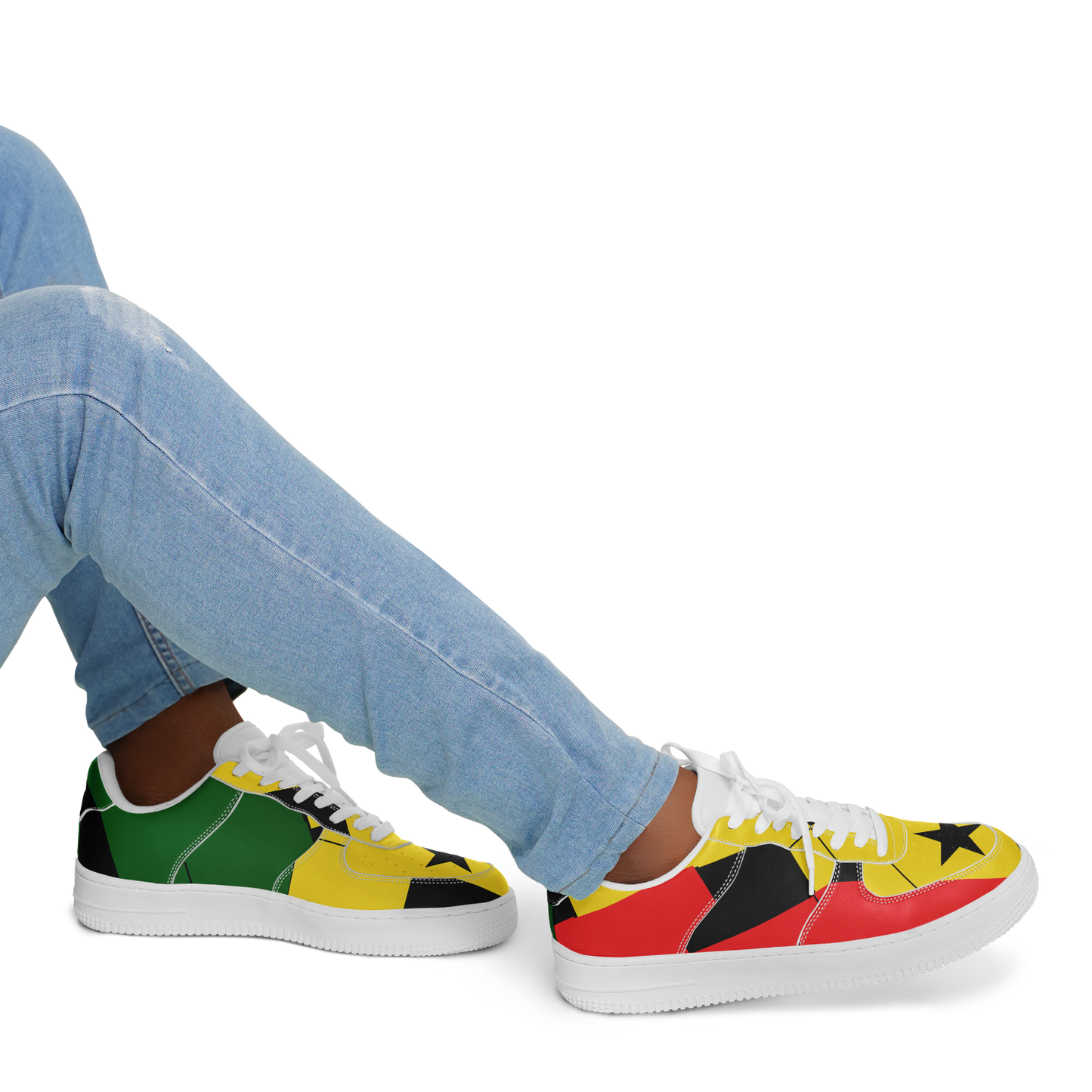 Men's Red Yellow Green and Black Stars Pattern All Over Print Urban Peak High Top Shoes