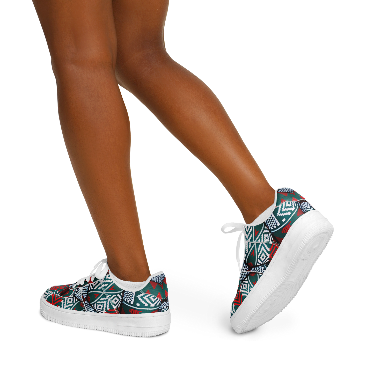 Women's Red & Teal Aztec Geo Pattern All-Over Print Core Low Shoes