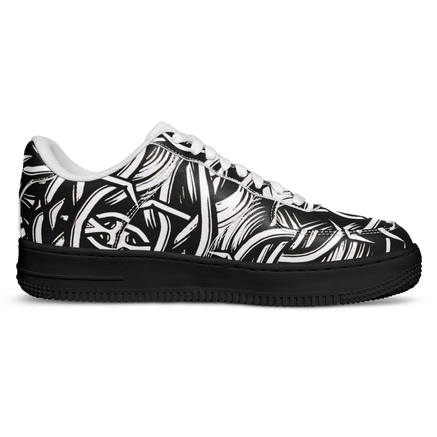 Men’s Black Intricate Silver Chain Tattoo Pattern High Core Low Shoes