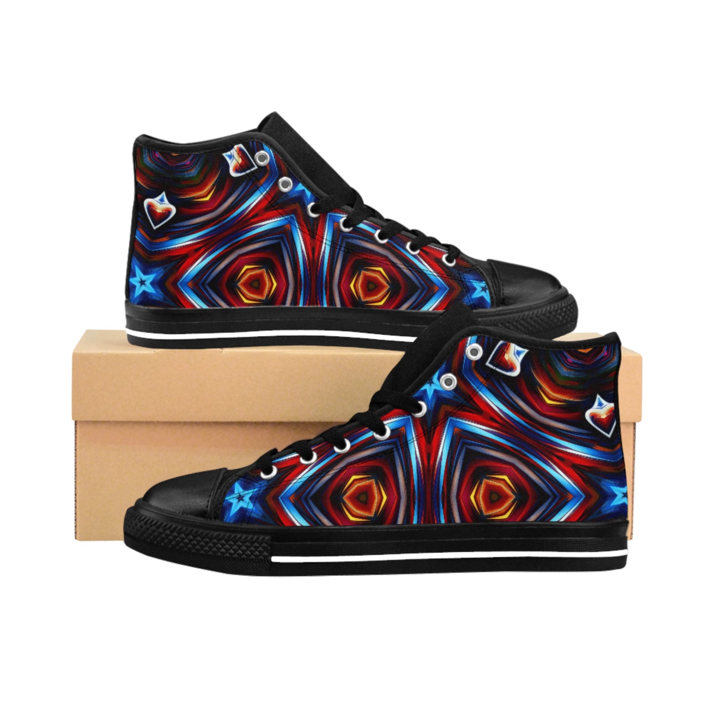 Men's Vibrant Geometric Kaleidoscope All Over Print High-Top Sneakers