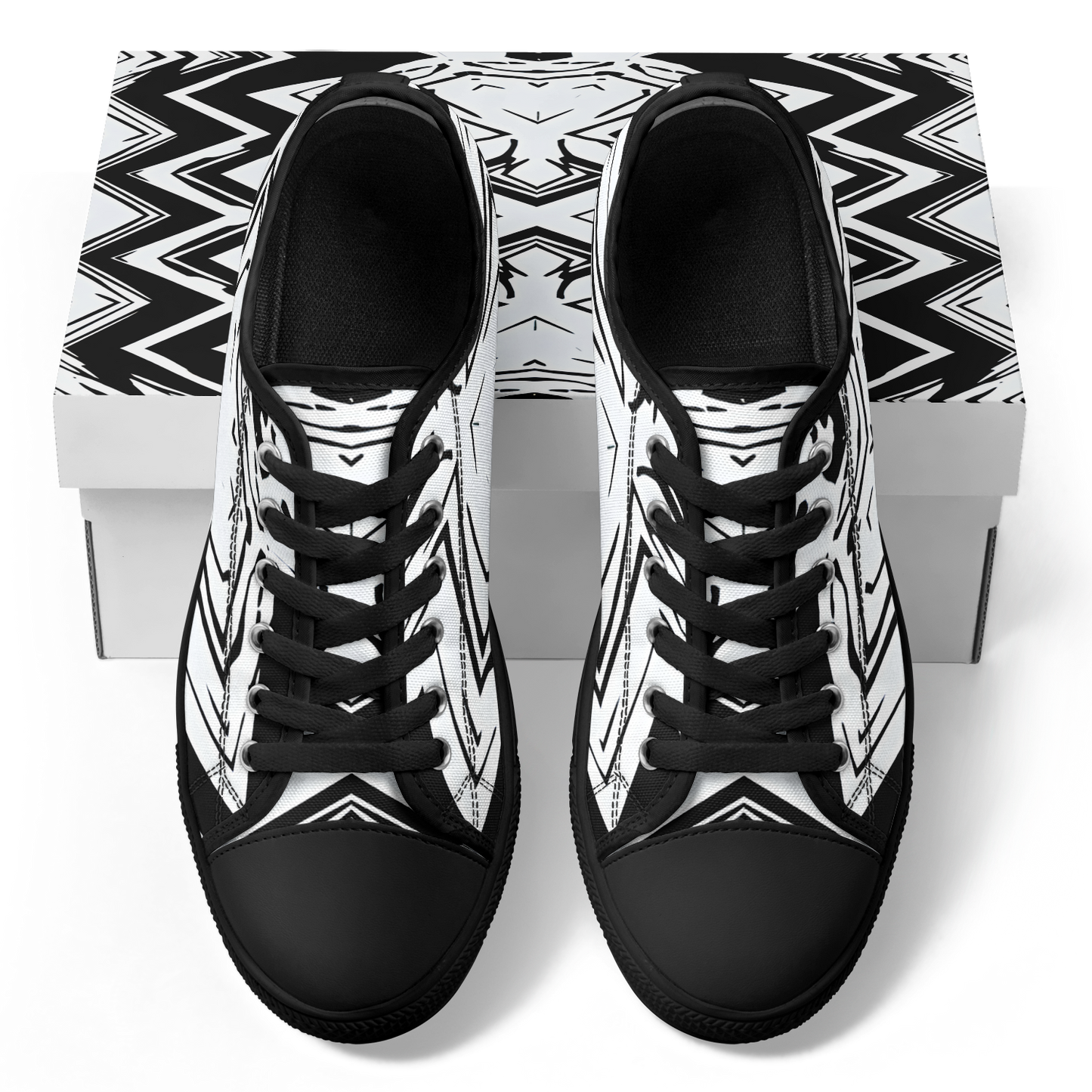 Men's Black & White Kaleidoscope Pattern All Over Print Urban Peak Low Shoes