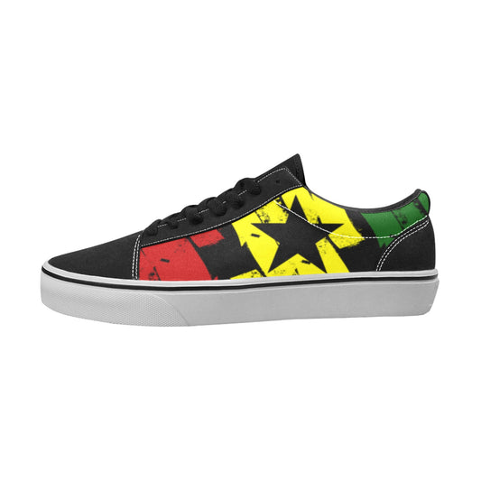 Women's Red Yellow Green and Black Stars Women's Low Top Skateboarding Shoes