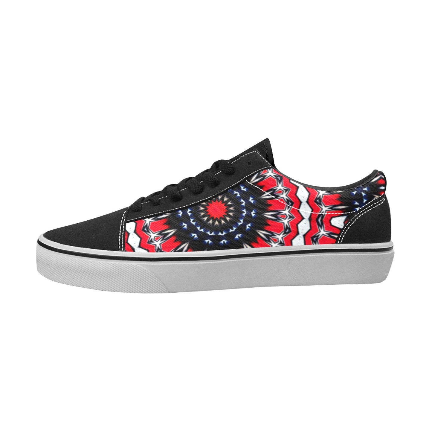 Men's Red, Black & White Psychedelic Pattern Low Top Skateboarding Shoes