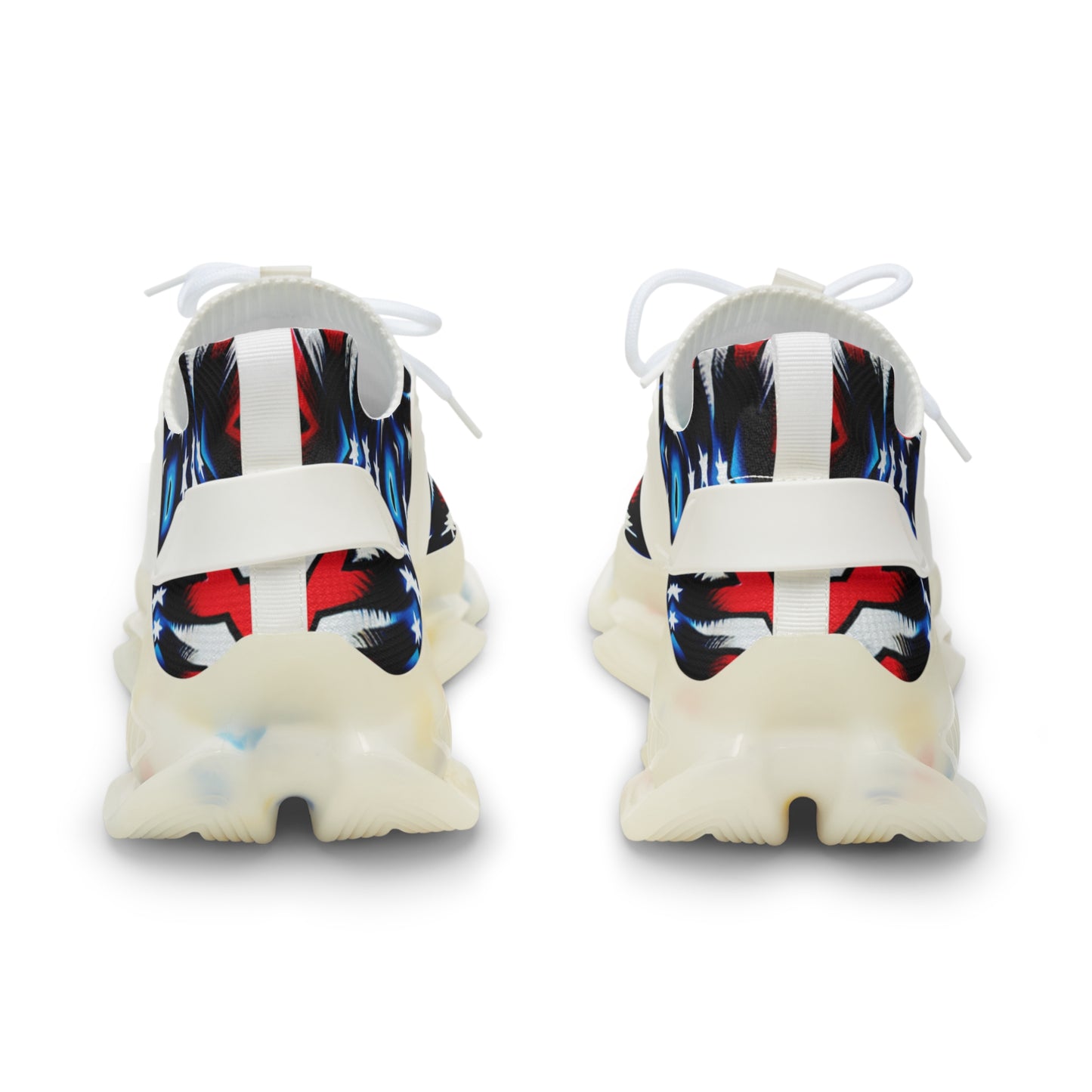 Men's Bold Red, White & Blue Geometric Pattern All Over Print Mesh Sneakers