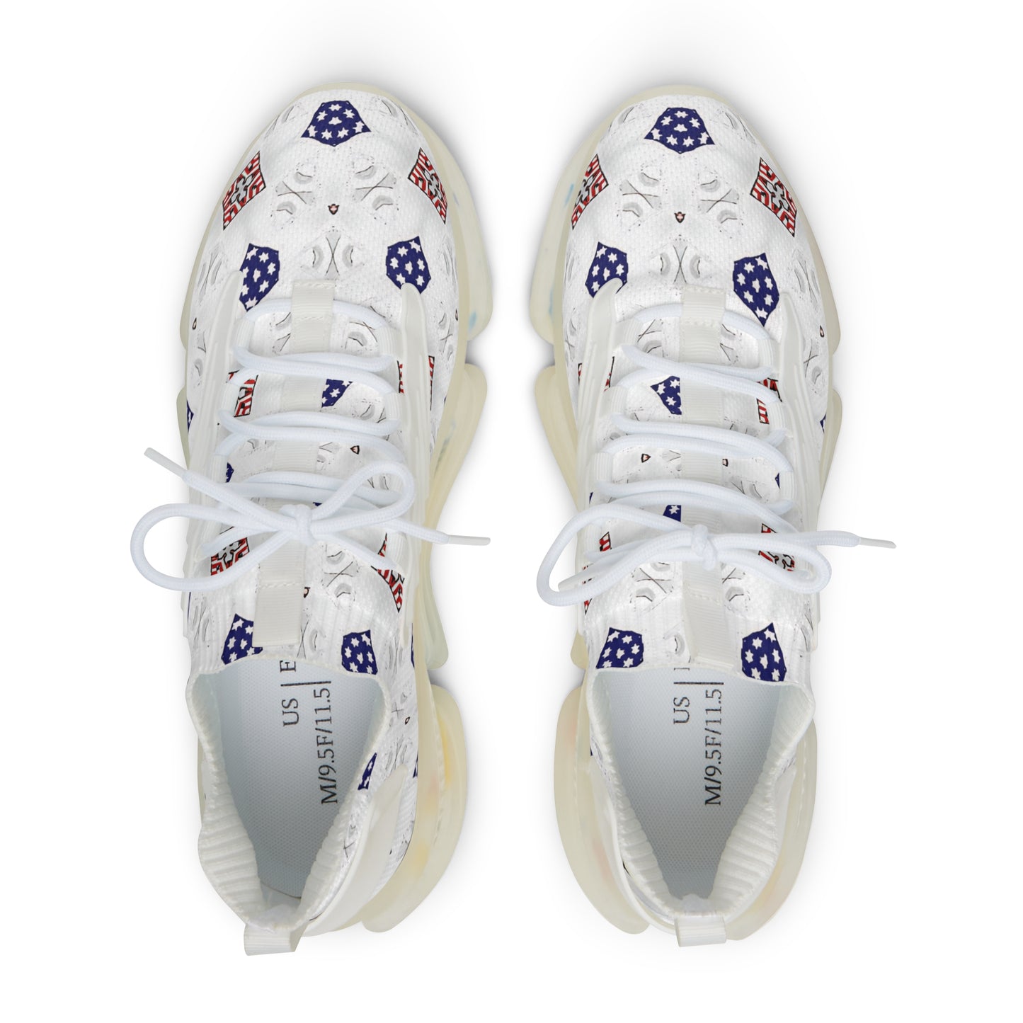 Men's White Blue & Red Patterned Mesh Sneakers