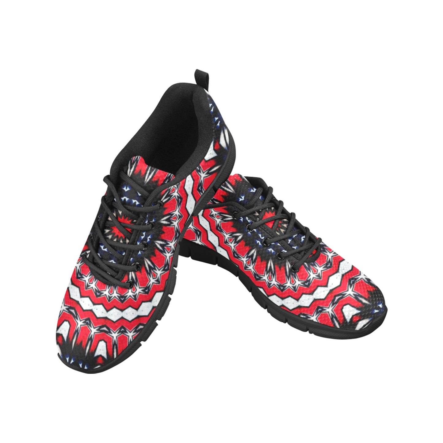 Men's Red, Black & White Psychedelic Pattern All-Over Print Breathable Running Shoes