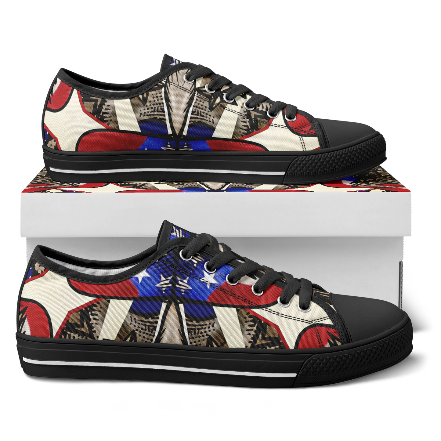 Women's Patriotic Stars & Cross Kaleidoscope Pattern All-Over Print Urban Peak Low Shoes
