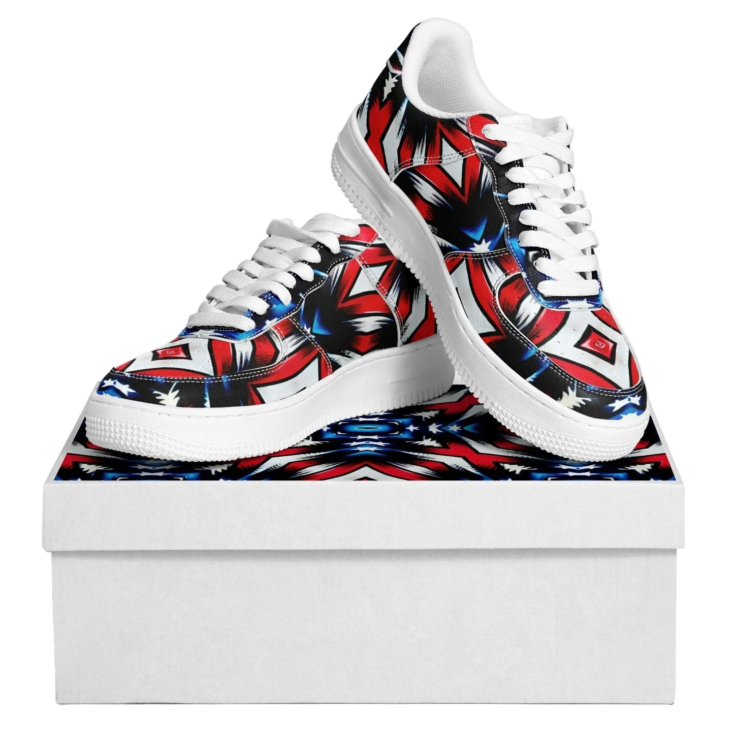 Women's Red White Blue Geometric Pattern All-Over Print Core Low Shoes
