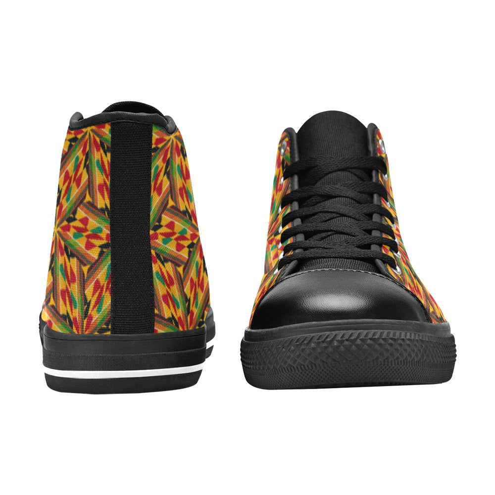 Men's Vibrant African Kente Geometric Pattern All-Over Print High Top Canvas Shoes