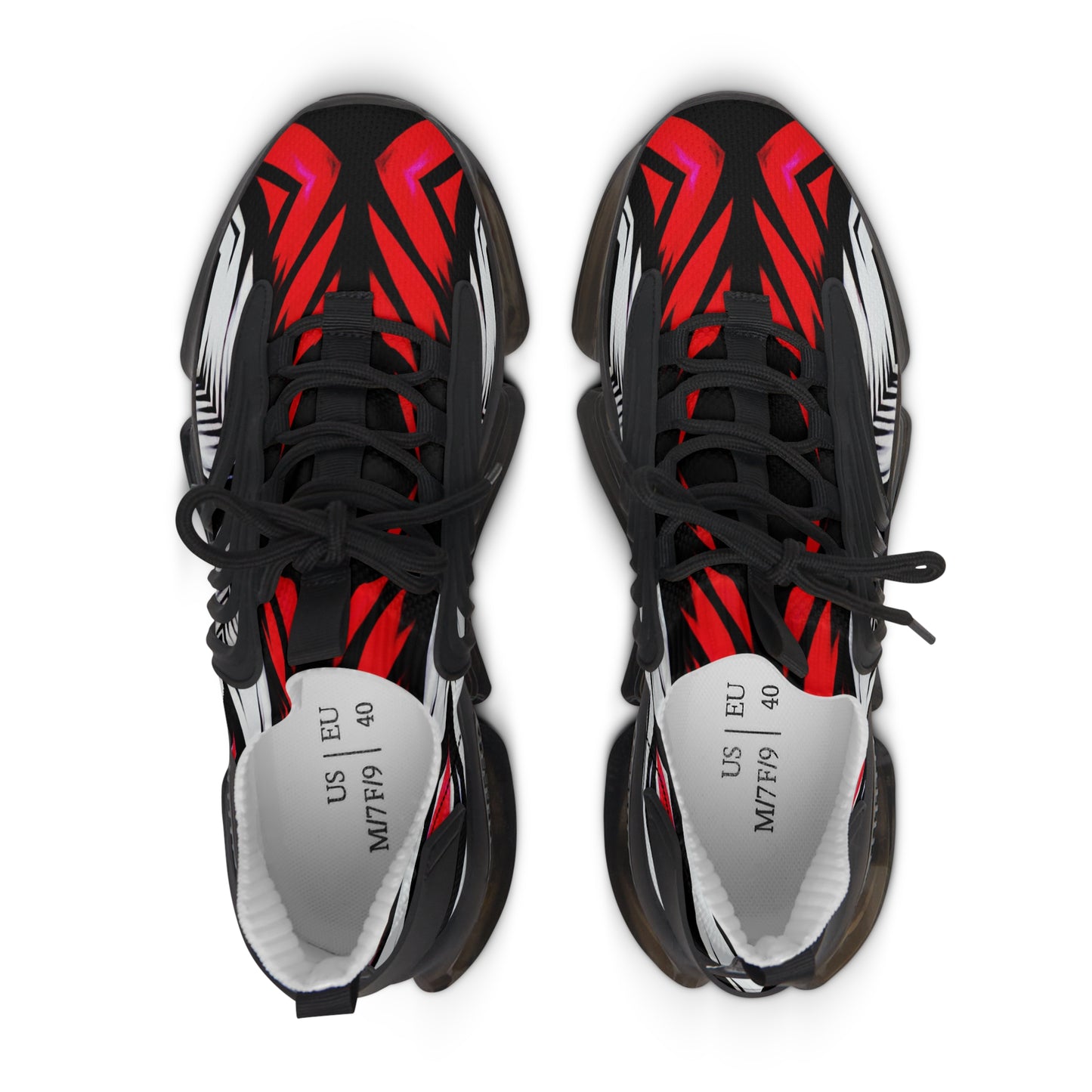 Women's Red Black & White  Geometric Pattern All Over Print Mesh Workout Sneakers