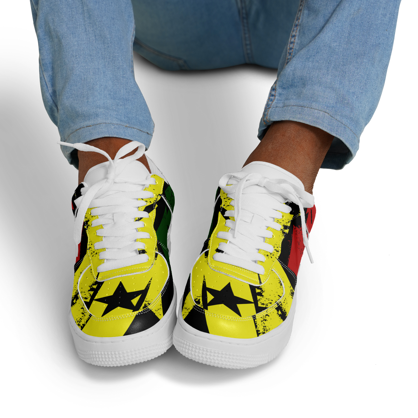 Men's Red Yellow Green and Black Stars Pattern All Over Print Urban Peak High Top Shoes