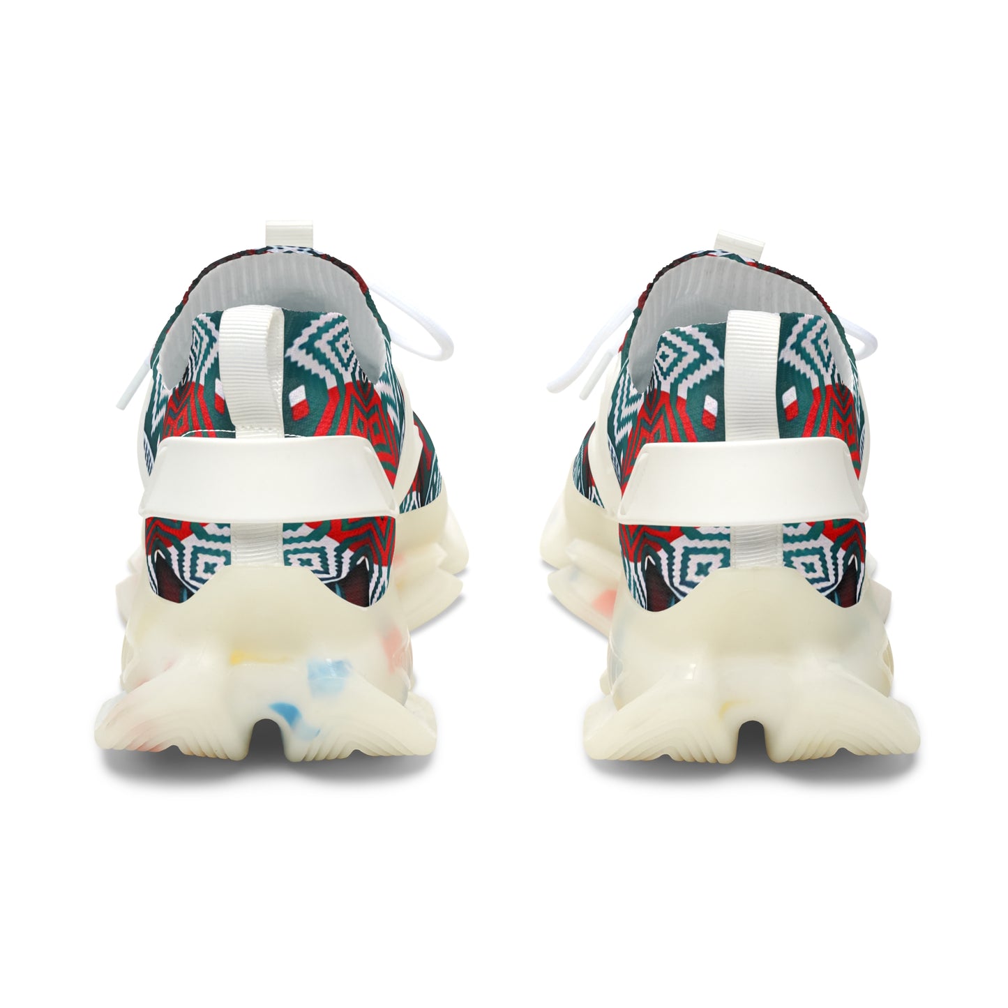 Women's Red & Teal Aztec Geo Pattern All Over Print Mesh Sneakers
