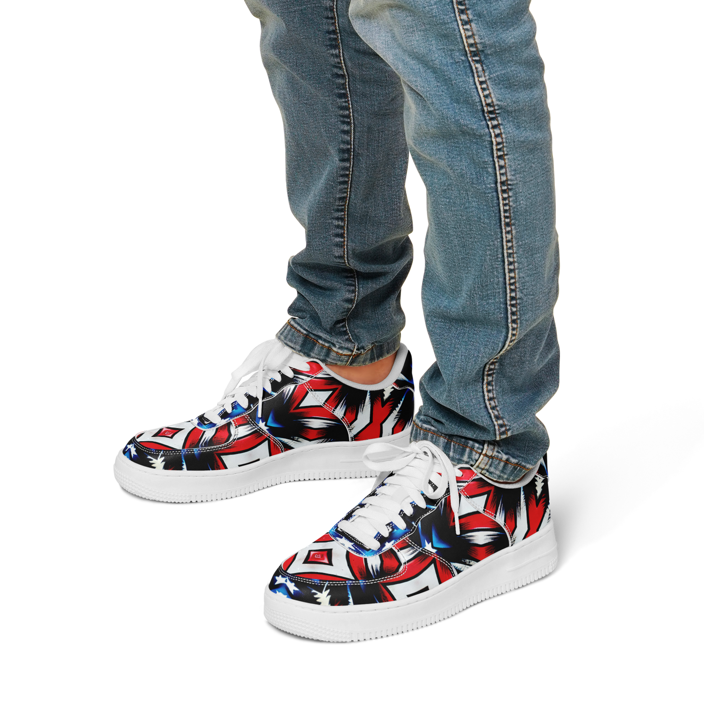 Men's Red White Blue Geometric Pattern All-Over Print Core Low Shoes