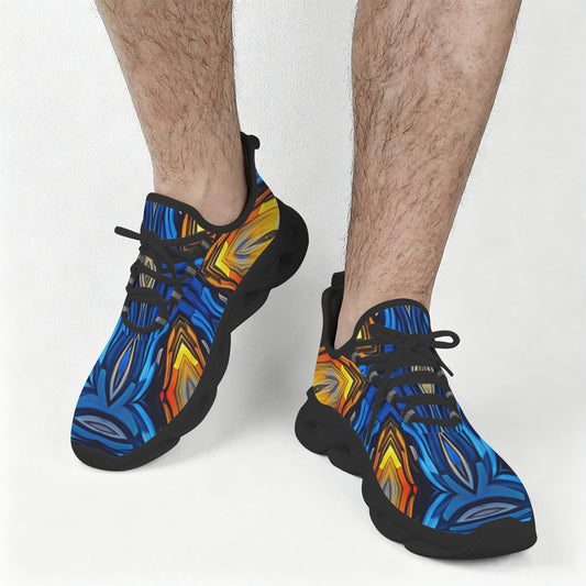 Men's Bold Blue & Gold Abstract Pattern All-Over Print All Over Print Twisted Sole Sneakers