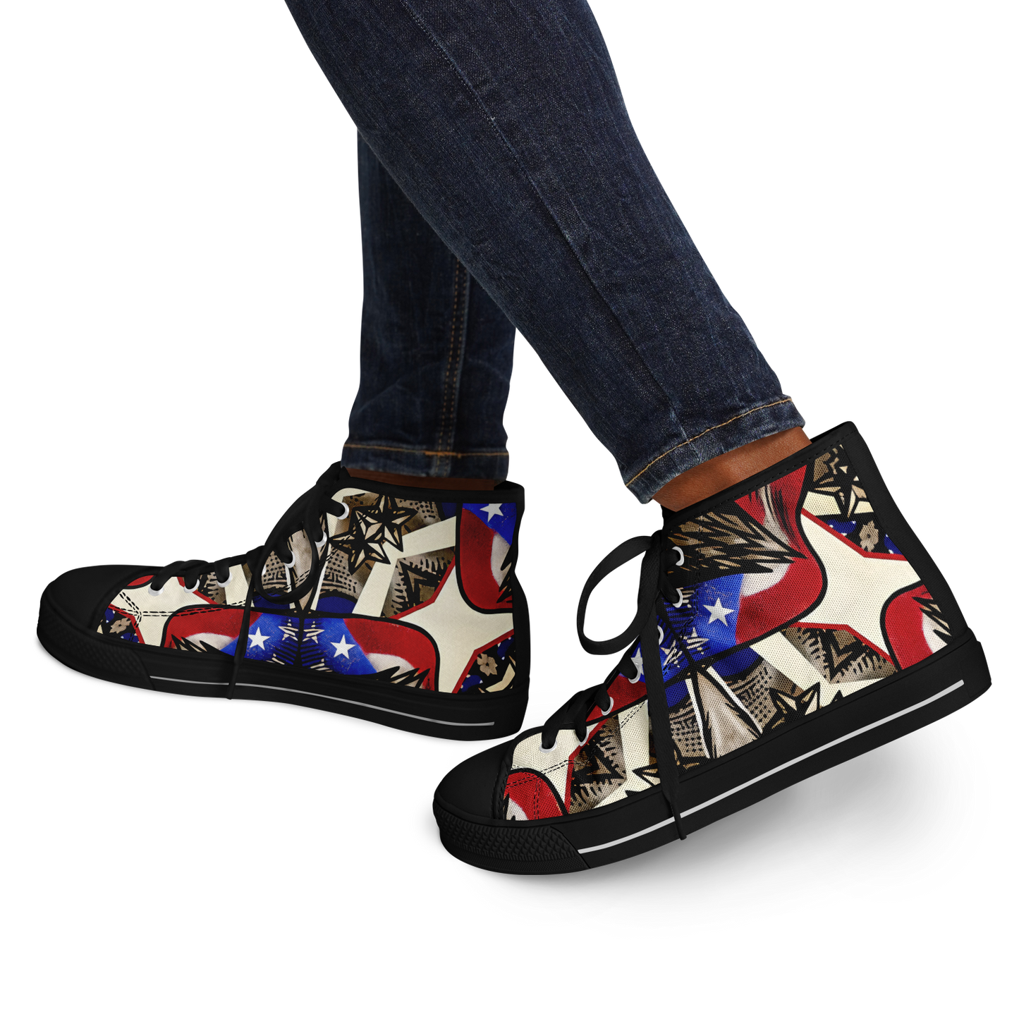 Women's Patriotic Stars & Cross Kaleidoscope Pattern All-Over Print Urban Peak High Top Shoes