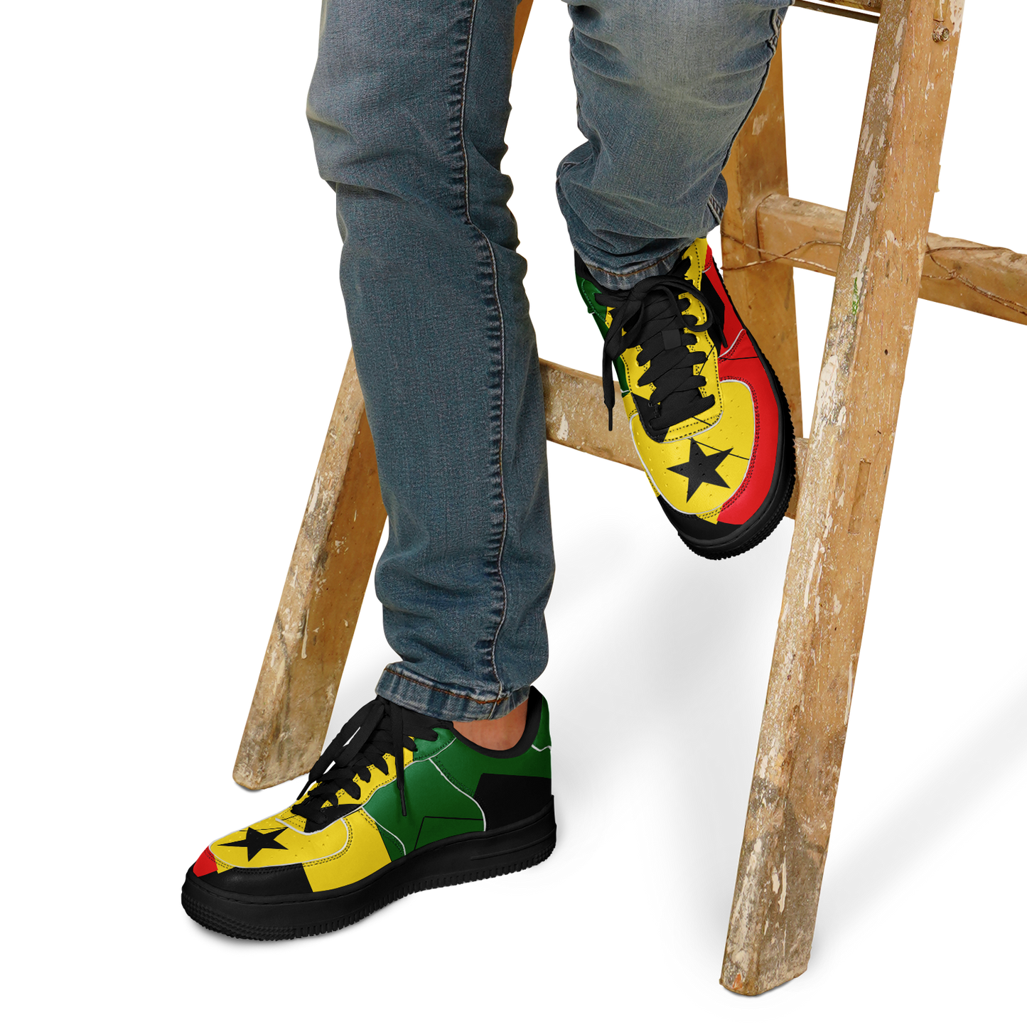 Men's Red Yellow Green and Black Stars Pattern All Over Print Urban Peak High Top Shoes