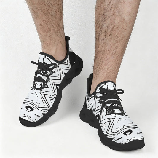 Men's Black & White Kaleidoscope Pattern All Over Print Twisted Sole Sneakers