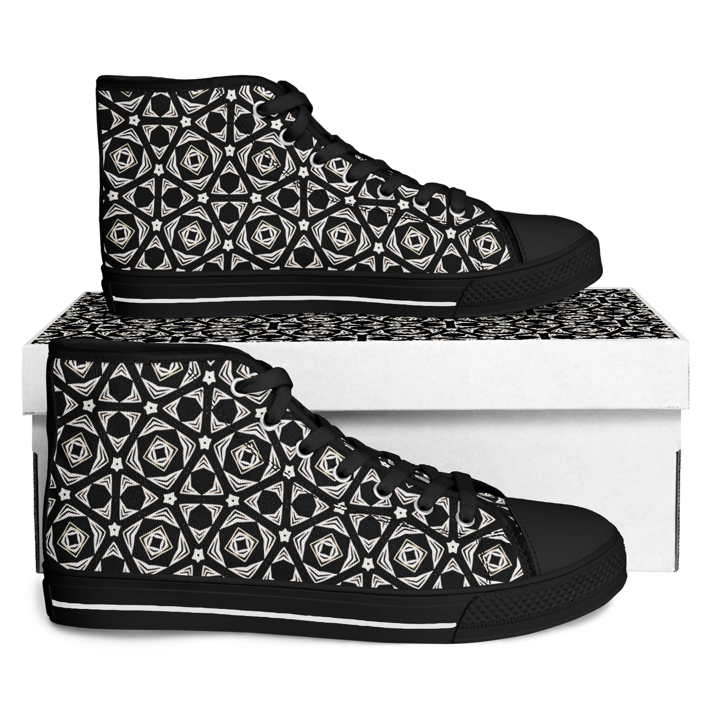 Women's Black Geometric Pattern Urban Peak High Top Shoes