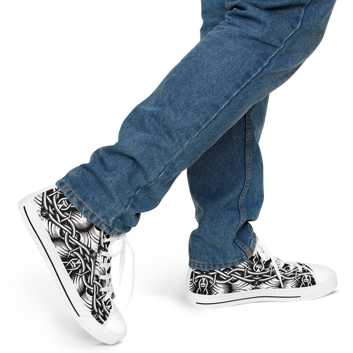 Men’s Black Intricate Silver Chain Tattoo Pattern High Urban Peak High Top Shoes