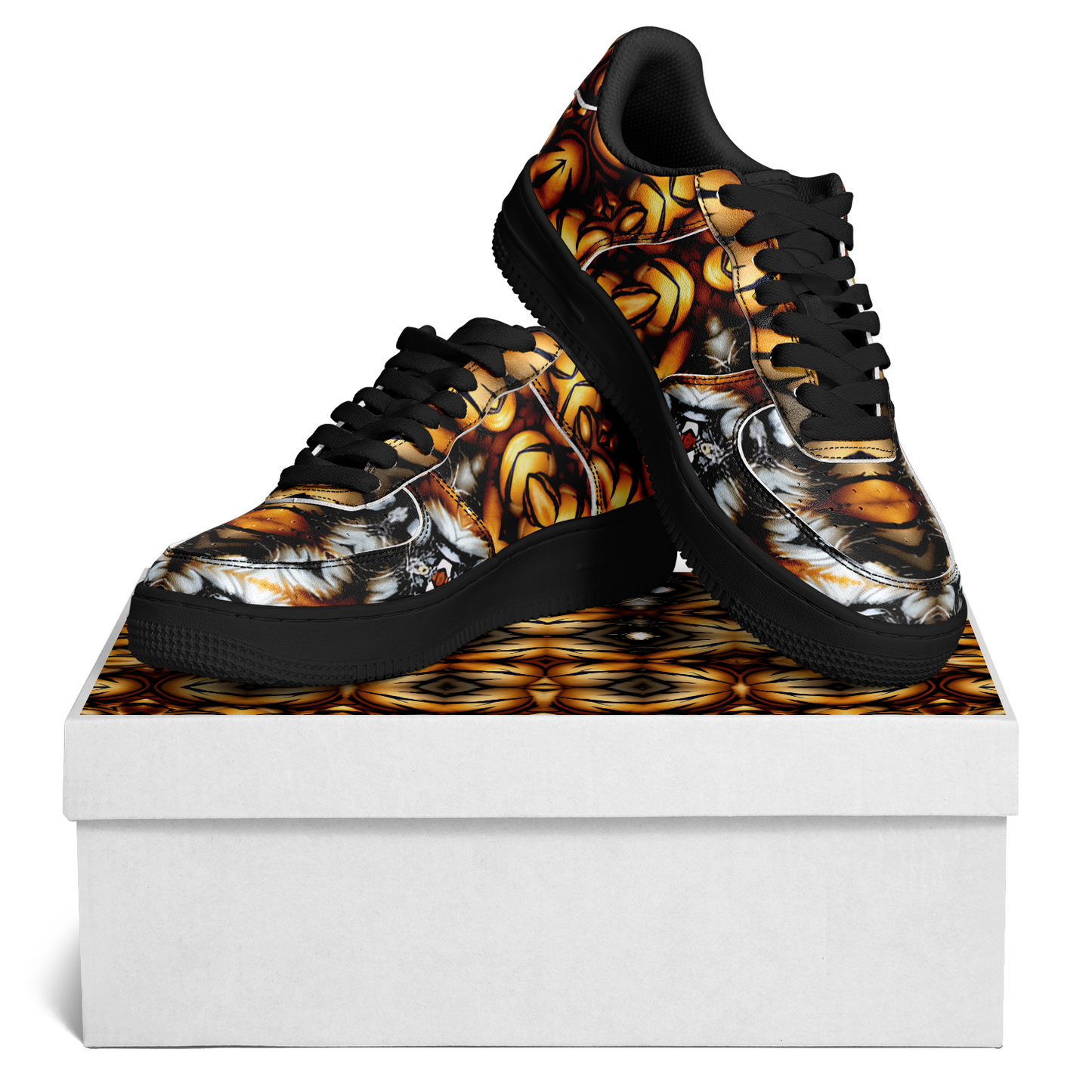 Men's Golden & Black Kaleidoscope Pattern All-Over Print Core Low Shoes