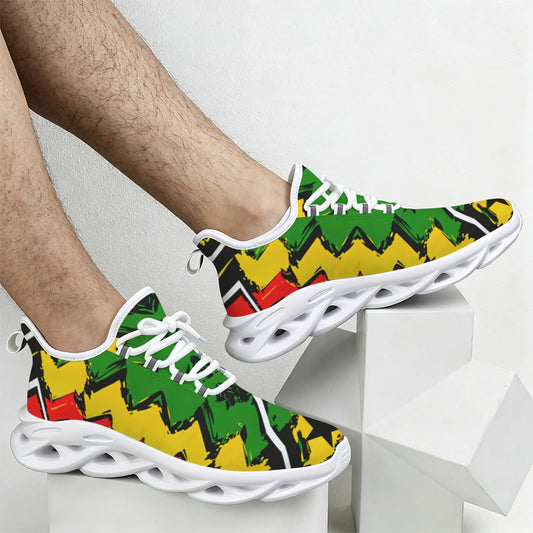 Men's Red Yellow Green and Black Stars Pattern All Over Print Twisted Sole Sneakers