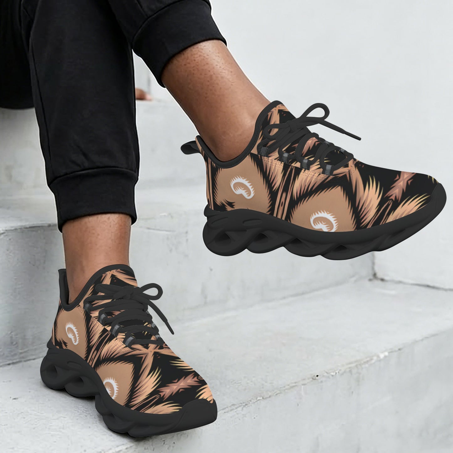 Women's Brown Geometric Pattern All-Over Print Twisted Sole Sneakers