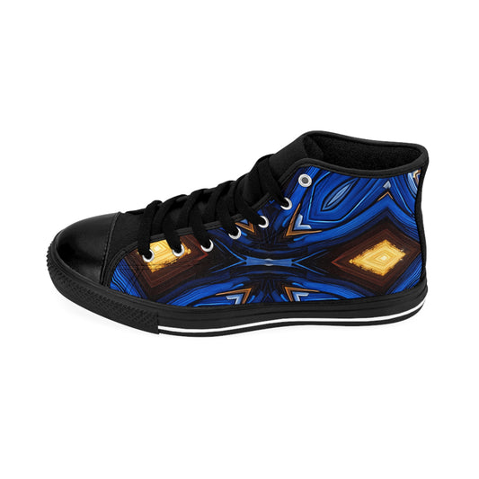 Men's Blue Geometric Kaleidoscope pattern Design High-Top Sneakers