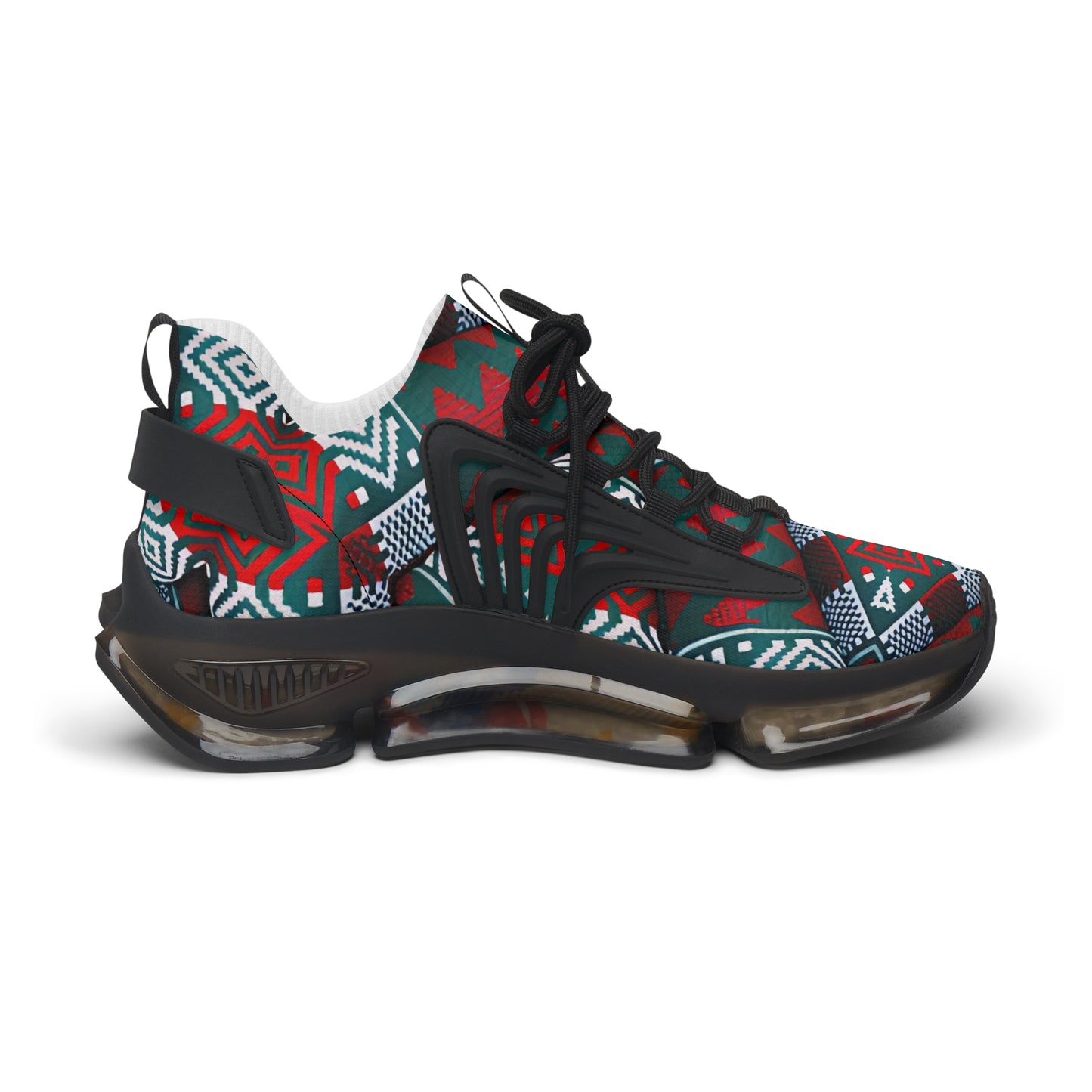Women's Red & Teal Aztec Geo Pattern All Over Print Mesh Sneakers