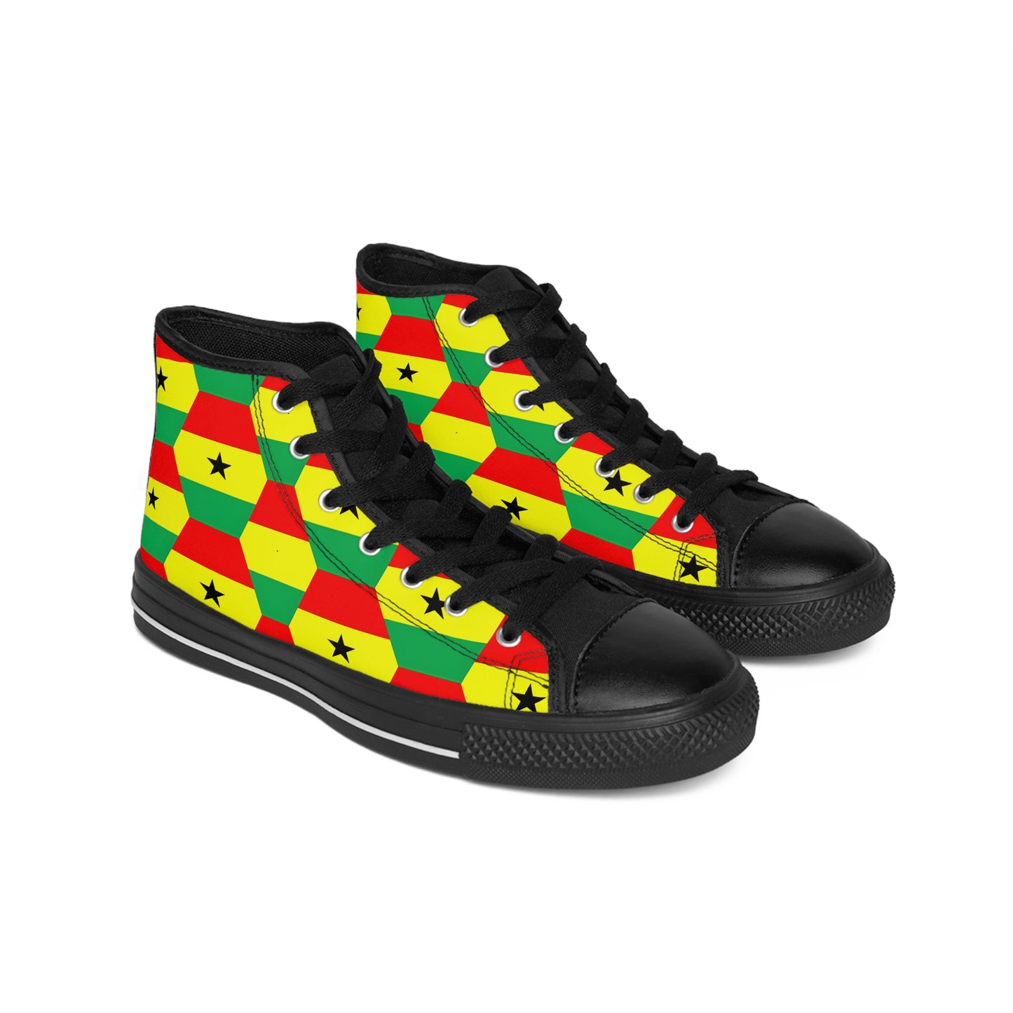 Men's Red Yellow Green Stars Flag Hex Pattern High Top Sneakers