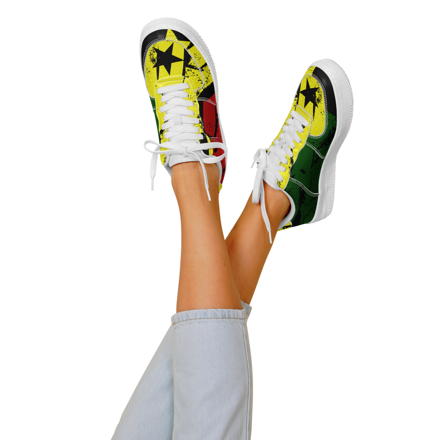 Women's Red Yellow Green and Black Stars Pattern All Over Print Urban Peak High Top Shoes