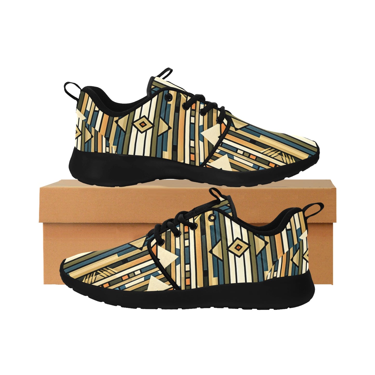Men's Retro Geometric Tribal Pattern All-Over Print Pull Loop Sneakers
