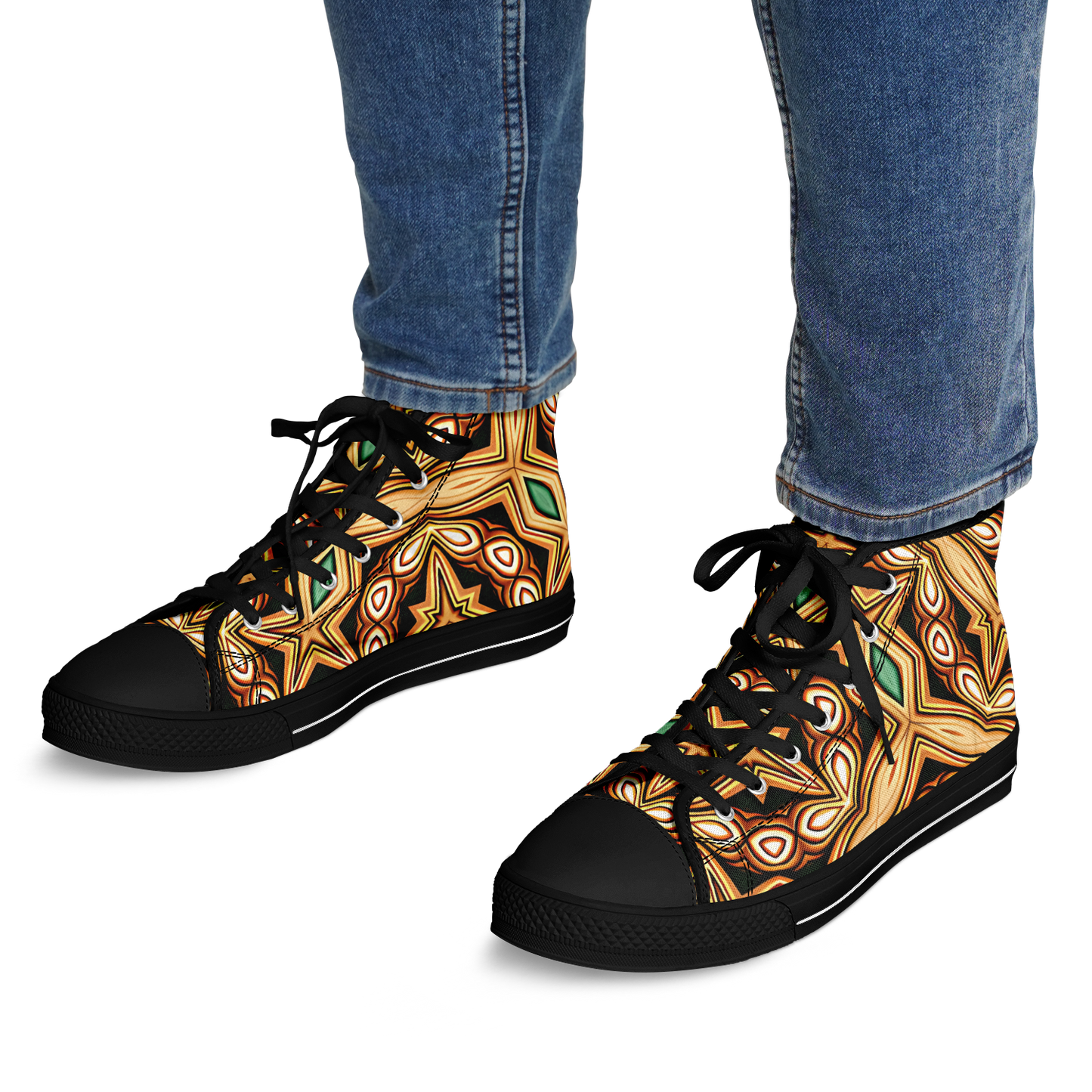 Men's Green & Gold Retro Kaleidoscope Pattern Urban Peak High Top Shoes