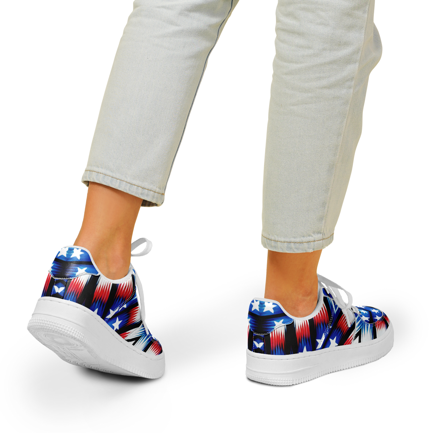 Women's Red White Blue Geometric Pattern All-Over Print Core Low Shoes