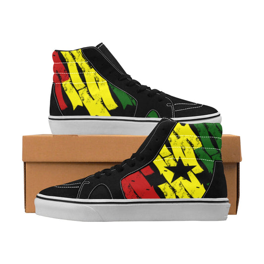 Men's Red Yellow Green and Black Stars High Top Skateboarding Shoes